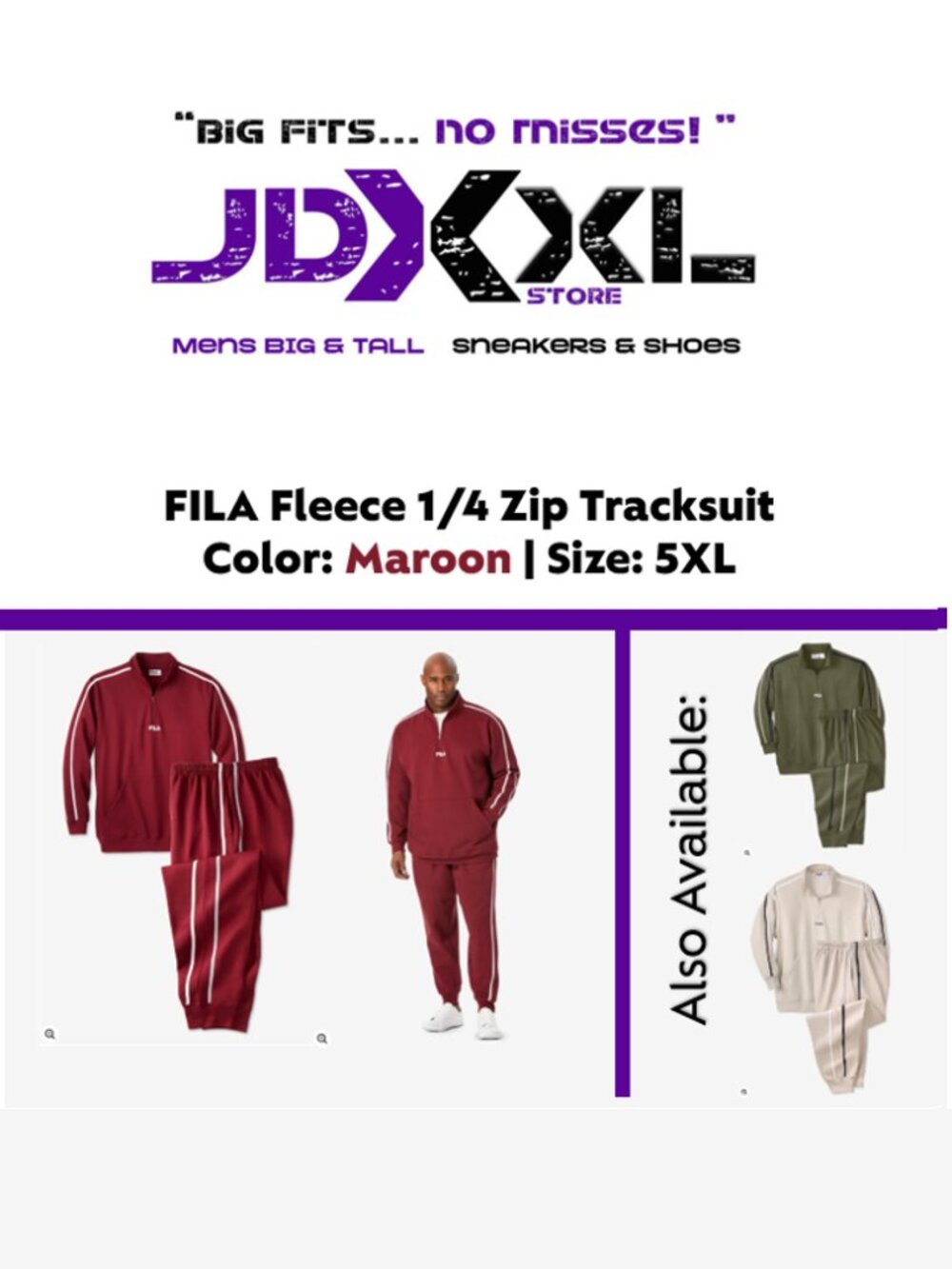 FILA Fleece 1/4 Zip Tracksuit - MAROON 5XL